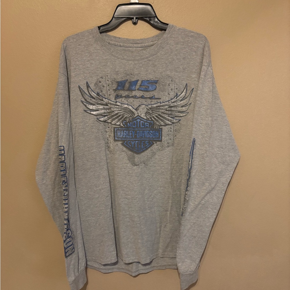 Harley-Davidson Gray and Blue Long Sleeve Tee